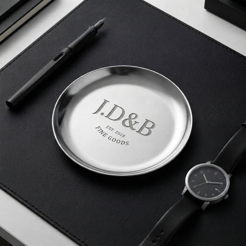Personalized Ring Dish Silver Stainless Steel Round Trinket Tray Wedding Gift Custom Engraved