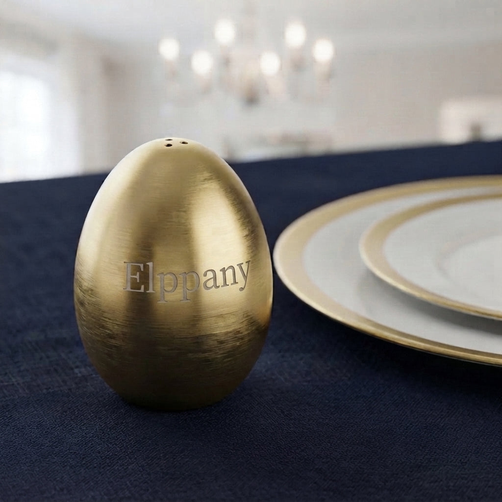 Personalized Egg Shaped Salt Shaker Gold Stainless Steel Tabletop Salt Dispenser Custom Engraved