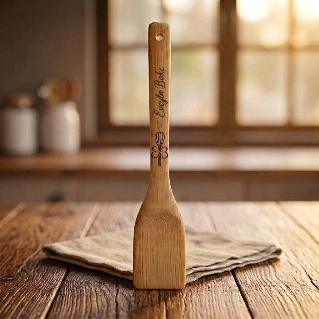 Personalized Bamboo Flat Spatula 12 Inch Housewarming Gift Custom Engraved
