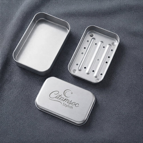 Personalized Travel Soap Container Aluminum Self Draining Metal Soap Dish with Lid Custom Engraved