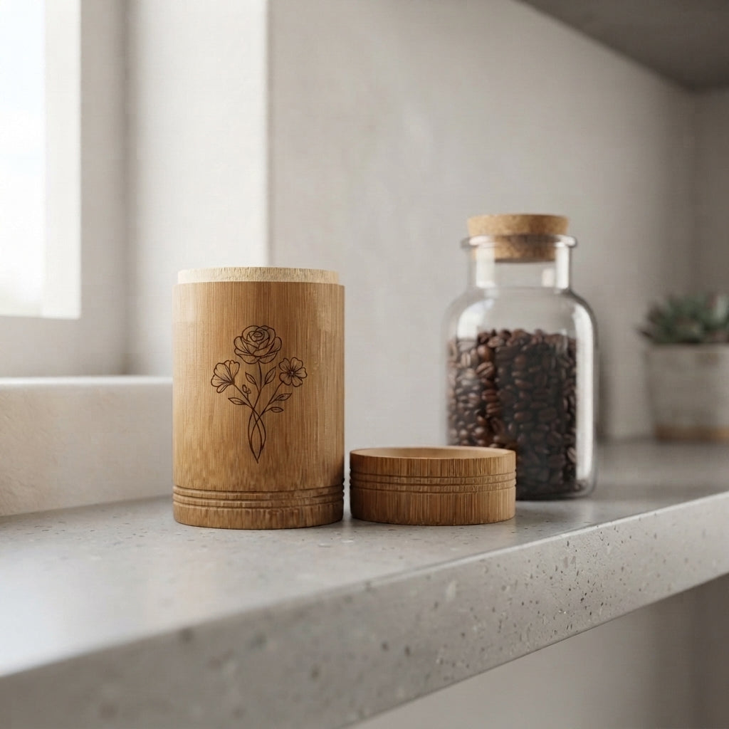 Personalized Bamboo Tea Canister Coffee Bean Storage Jar Housewarming Gift Custom Engraved