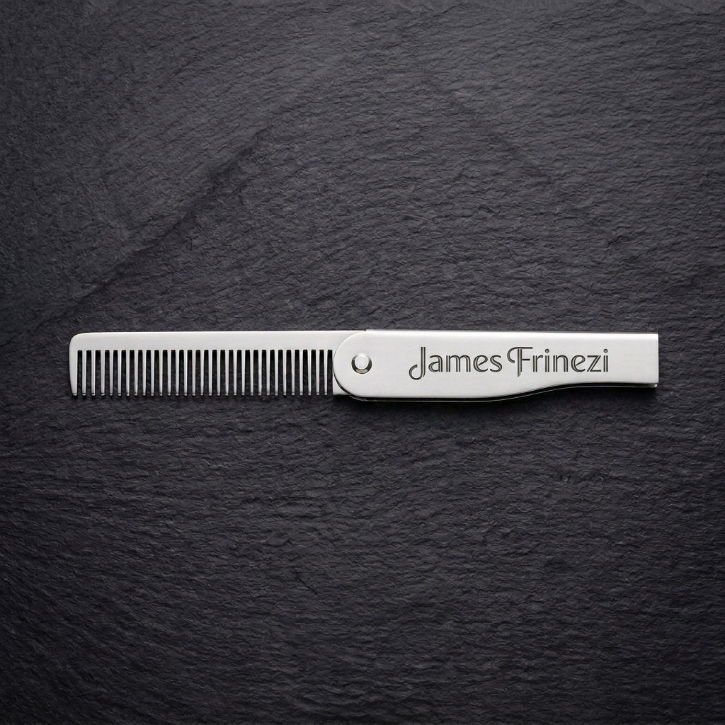 Personalized Beard Comb Stainless Steel Folding Gift for Him Custom Engraved