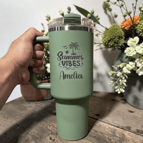 Personalized Summer Vibes 40oz Tumbler | Custom Engraved Stanley Quencher | Beach Tumbler Gift