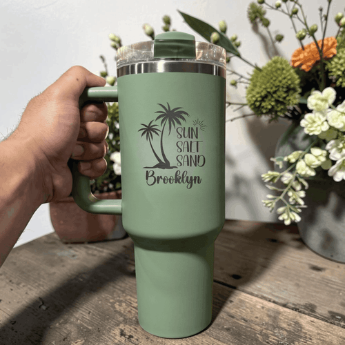Personalized Sun Salt Sand 40oz Tumbler | Custom Engraved Stanley Quencher | Beach Quote Gift