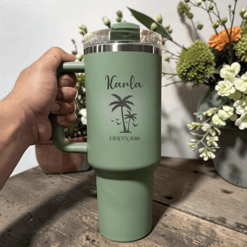 Personalized Name Location Year 40oz Tumbler | Custom Engraved Stanley Quencher | Vacation Memory Gift