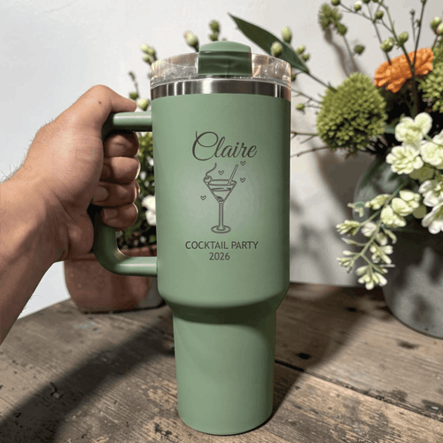 Personalized Cocktail Party 40oz Tumbler | Custom Name & Year Engraved Stanley Quencher | Party Gift