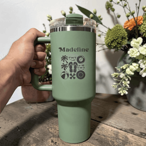 Personalized Summer Essentials 40oz Tumbler | Custom Engraved Stanley Quencher | Beach Day Gift