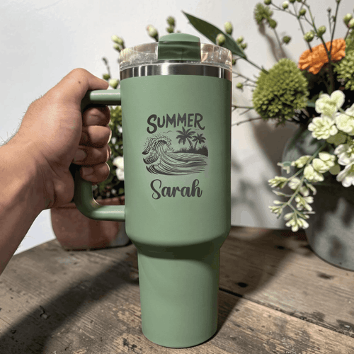 Personalized Summer Ocean Wave 40oz Tumbler | Custom Engraved Stanley Quencher | Surf Beach Gift