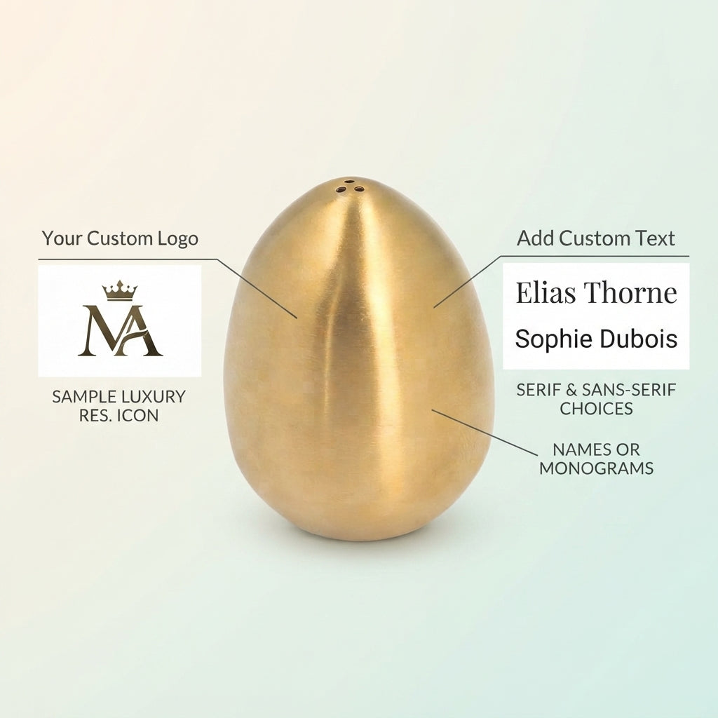 Personalized Egg Shaped Salt Shaker Gold Stainless Steel Tabletop Salt Dispenser Custom Engraved