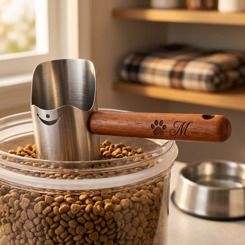 Personalized Dog Food Scoop Carbon Steel with Wood Handle Gift for Pet Owners Custom Engraved