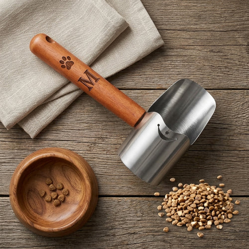 Personalized Dog Food Scoop Carbon Steel with Wood Handle Gift for Pet Owners Custom Engraved