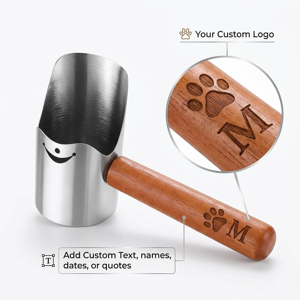 Personalized Dog Food Scoop Carbon Steel with Wood Handle Gift for Pet Owners Custom Engraved