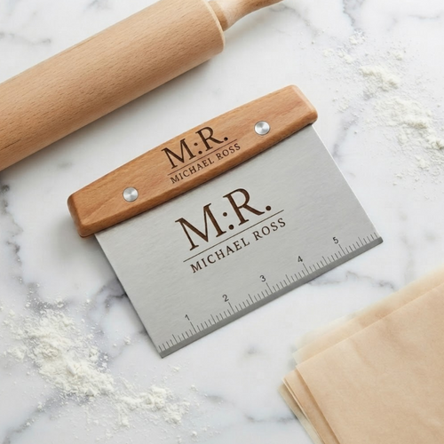Personalized Dough Cutter Bench Scraper Wooden Handle Gift for Baker Custom Engraved