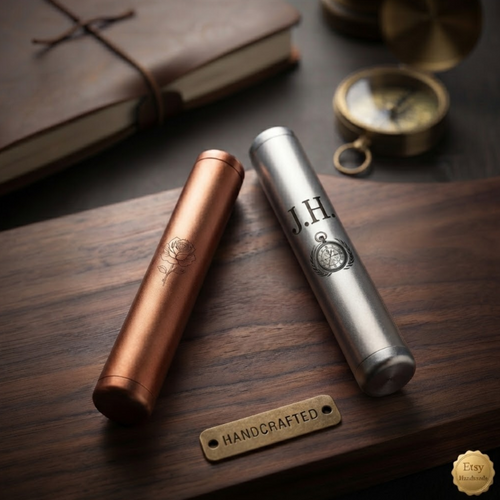 Personalized Pill Container Keychain Set of 2 Waterproof Aluminum Travel Medicine Case Custom Engraved