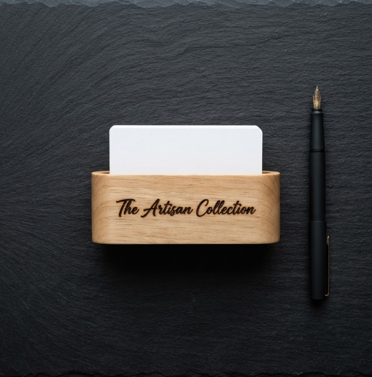 Personalized Business Card Holder Minimalist Wood Desk Stand Corporate Gift Custom Engraved