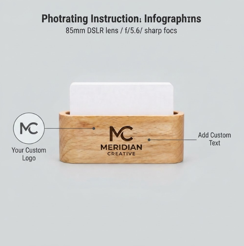 Personalized Business Card Holder Minimalist Wood Desk Stand Corporate Gift Custom Engraved