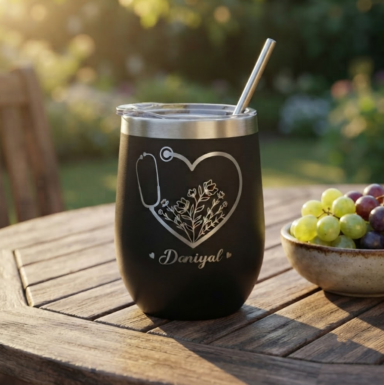 Personalized Wine Tumbler Insulated Stainless Steel with Lid and Straw Bridesmaid Gift Custom Engraved