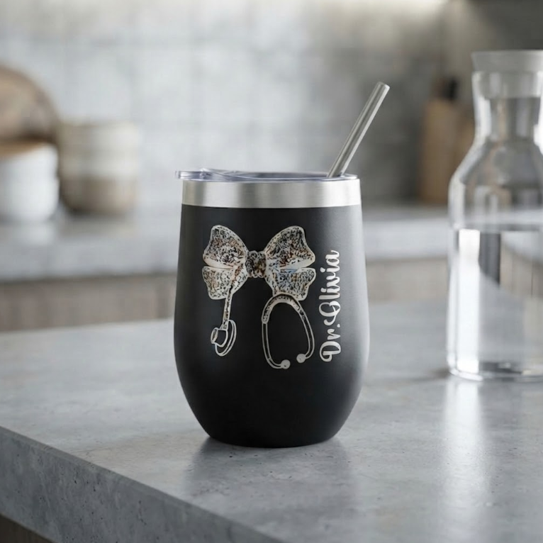Personalized Wine Tumbler Insulated Stainless Steel with Lid and Straw Bridesmaid Gift Custom Engraved