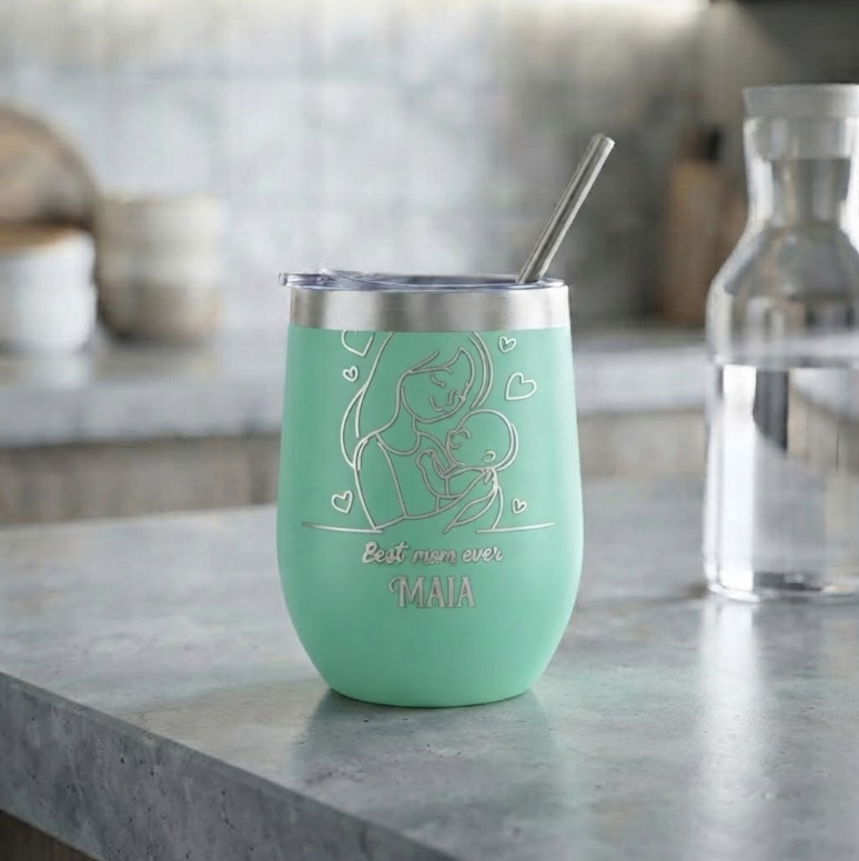Personalized Wine Tumbler Insulated Stainless Steel with Lid and Straw Bridesmaid Gift Custom Engraved