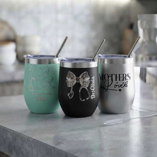 Personalized Wine Tumbler Insulated Stainless Steel with Lid and Straw Bridesmaid Gift Custom Engraved