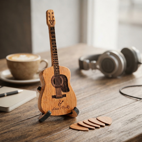 Personalized Guitar Pick Box Wooden Plectrum Holder Gift for Guitar Player Custom Engraved