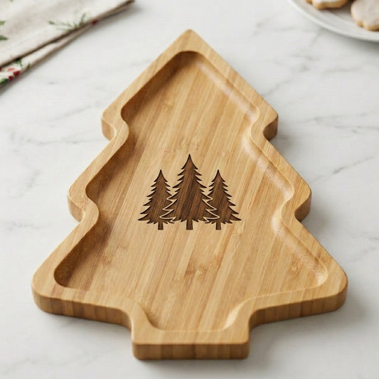Personalized Christmas Tree Wood Serving Tray Holiday Gift Custom Engraved