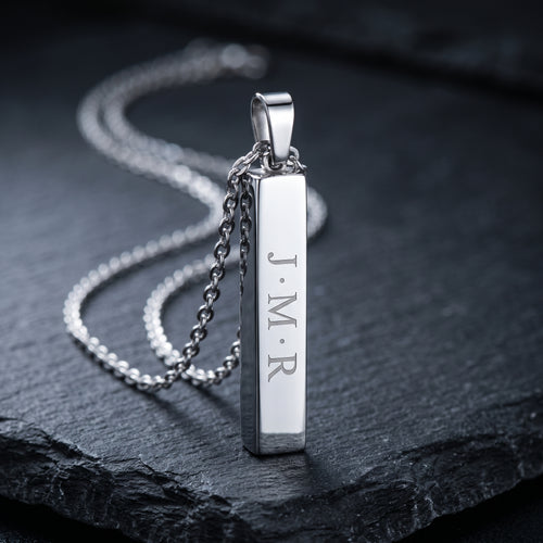 Personalized Bar Pendant Necklace Stainless Steel Rectangle Keepsake Custom Engraved
