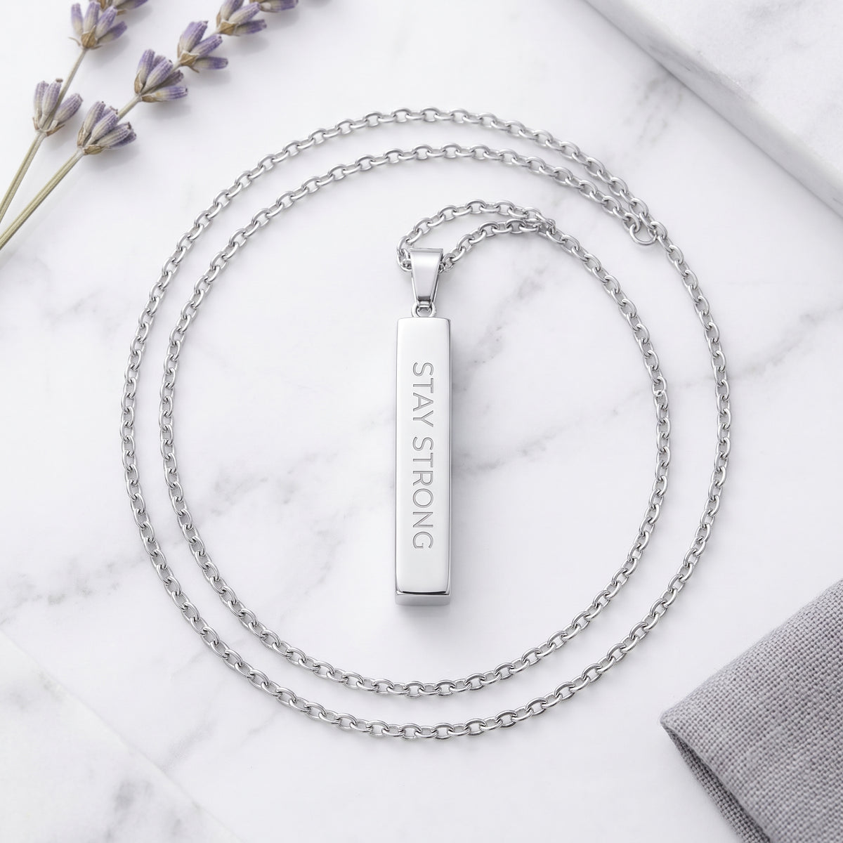 Personalized Bar Pendant Necklace Stainless Steel Rectangle Keepsake Custom Engraved