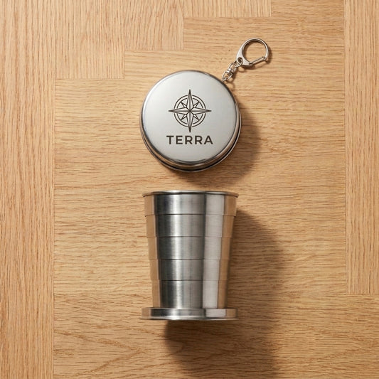 Personalized Collapsible Camping Cup Stainless Steel Folding Travel Cup with Keychain Custom Engraved