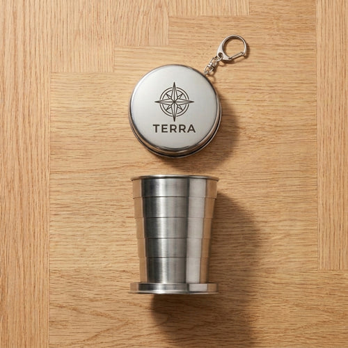 Personalized Collapsible Camping Cup Stainless Steel Folding Travel Cup with Keychain Custom Engraved