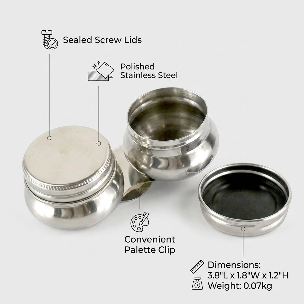 Personalized Palette Cup Double Dipper Stainless Steel with Clip and Screw Lids for Oil and Acrylic Painting Custom Engraved