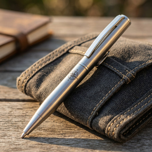 Personalized Ballpoint Pen Set of 2 Retractable Stainless Steel Gift for Him or Her Custom Engraved
