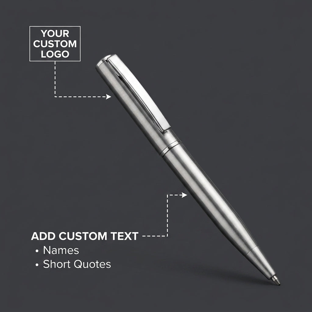 Personalized Ballpoint Pen Set of 2 Retractable Stainless Steel Gift for Him or Her Custom Engraved