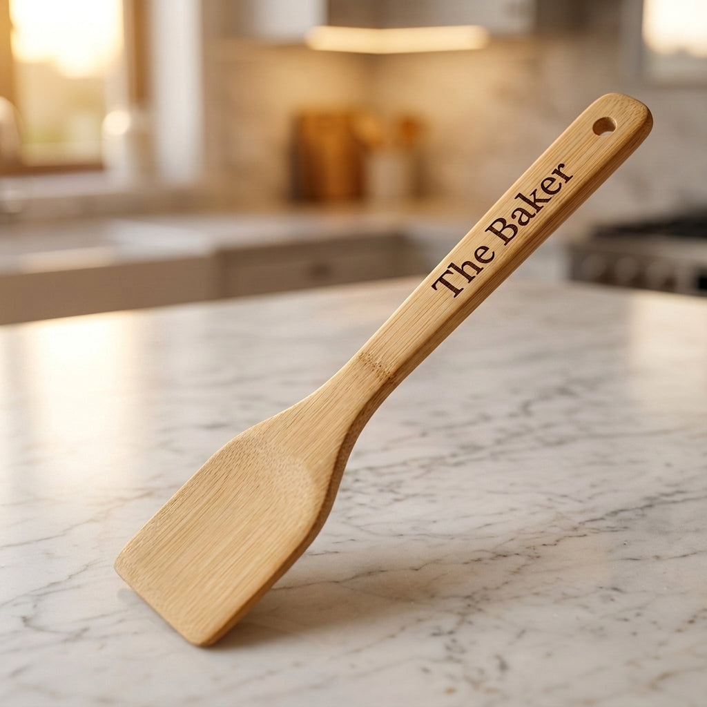 Personalized Bamboo Flat Spatula 12 Inch Housewarming Gift Custom Engraved