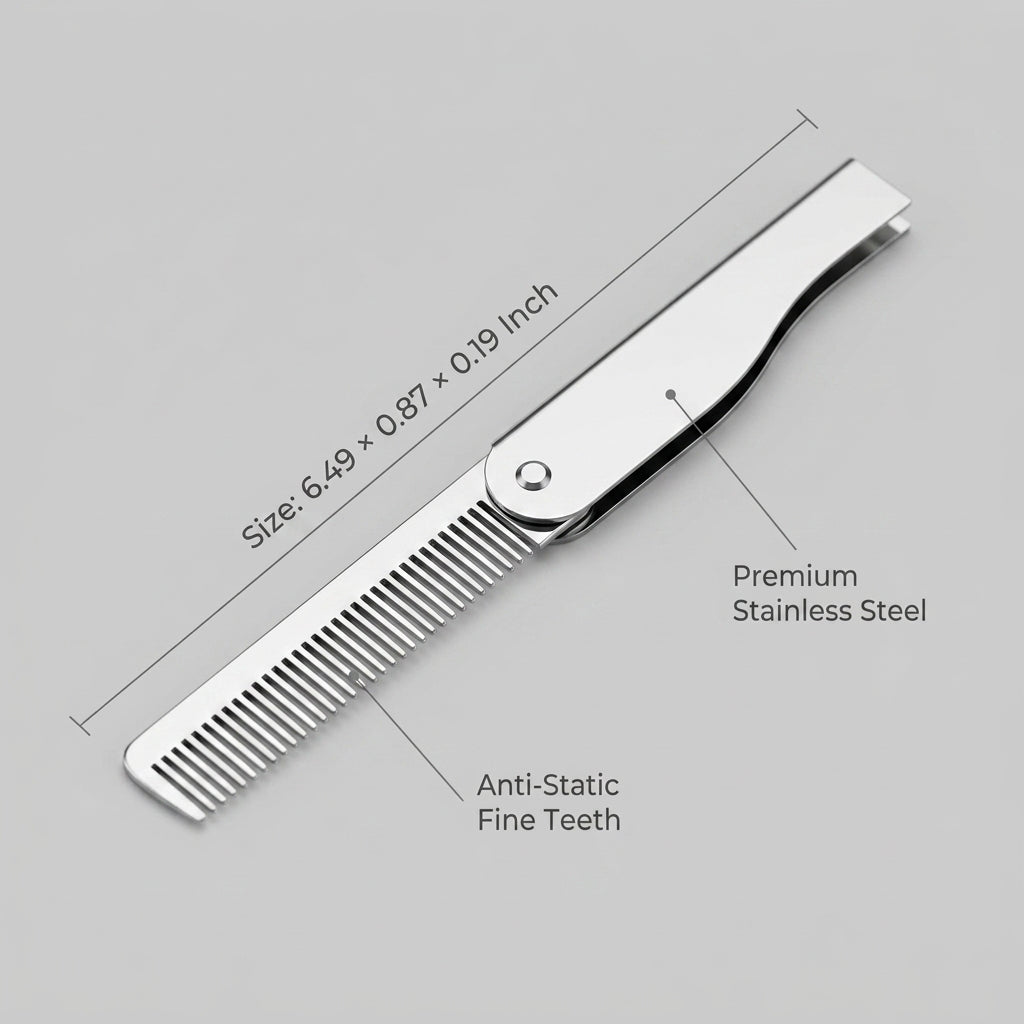Personalized Beard Comb Stainless Steel Folding Gift for Him Custom Engraved