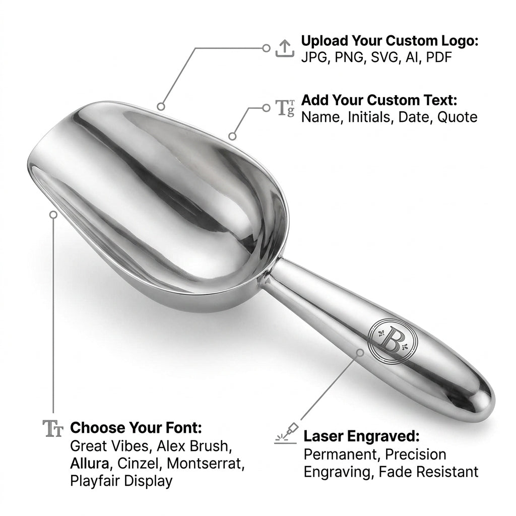 Personalized Metal Ice Scoop Stainless Steel Utility Scoop Housewarming Gift Custom Engraved