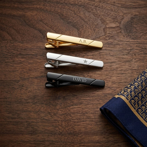 Personalized Tie Clip Set of 3 Classic Tie Bar Black Silver Gold Groomsmen Gift Custom Engraved