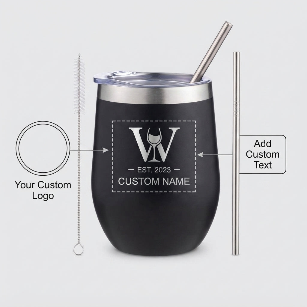 Personalized Wine Tumbler Insulated Stainless Steel with Lid and Straw Bridesmaid Gift Custom Engraved