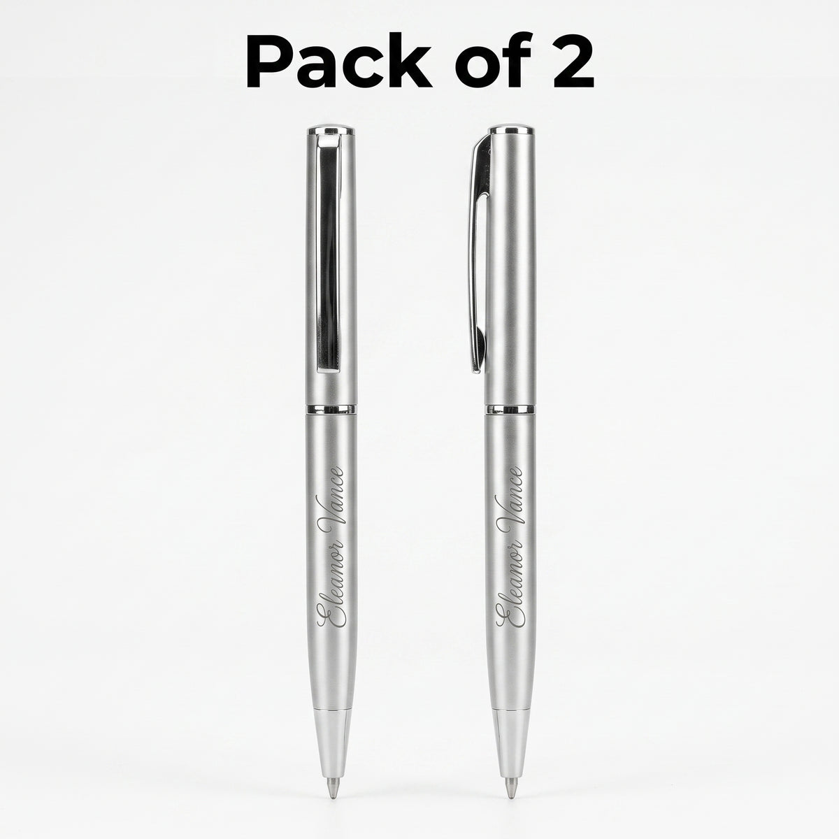 Personalized Ballpoint Pen Set of 2 Retractable Stainless Steel Gift for Him or Her Custom Engraved