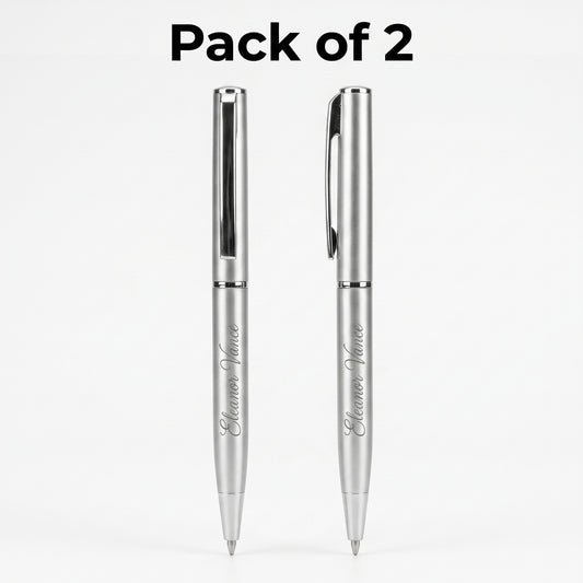 Personalized Ballpoint Pen Set of 2 Retractable Stainless Steel Gift for Him or Her Custom Engraved