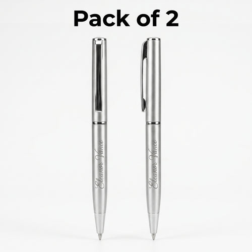Personalized Ballpoint Pen Set of 2 Retractable Stainless Steel Gift for Him or Her Custom Engraved