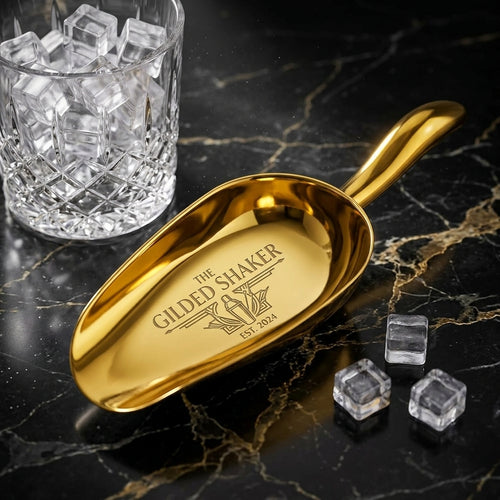 Personalized Gold Ice Scoop Stainless Steel Bar Tool Housewarming Gift Custom Engraved