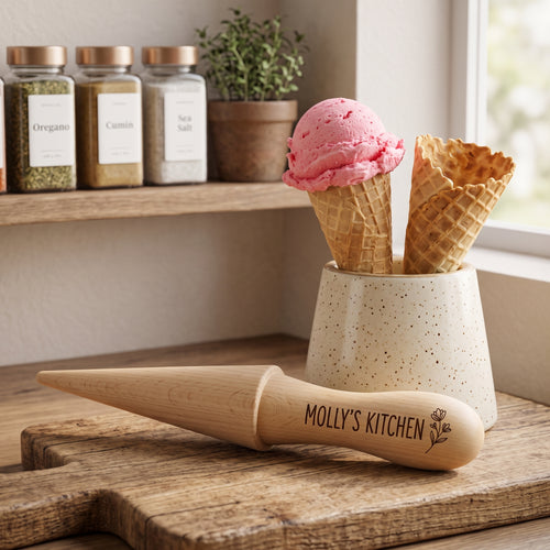 Personalized Pizzelle Roller Wooden Cream Horn and Waffle Cone Mold for Baking Custom Engraved