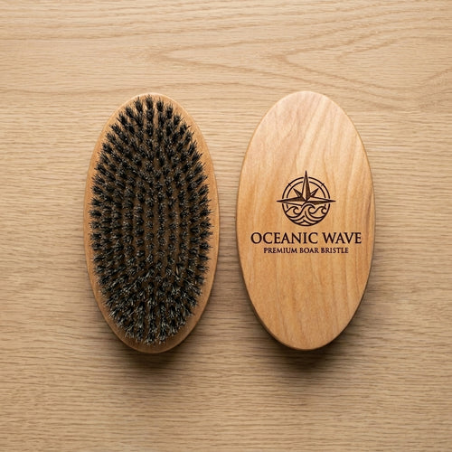Personalized Curved 360 Wave Brush Boar Bristle Wooden Handle Gift for Men Custom Engraved