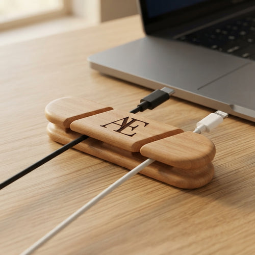 Personalized Cable Organizer Wooden Cord Holder Beech Wood Fathers Day Gift Custom Engraved