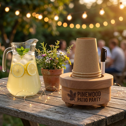 Personalized Disposable Cup Holder Wooden Cup Dispenser with Marker Slot Housewarming Gift Custom Engraved