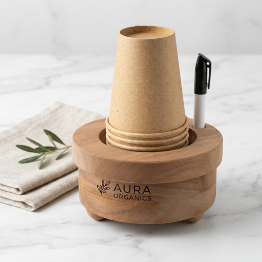 Personalized Disposable Cup Holder Wooden Cup Dispenser with Marker Slot Housewarming Gift Custom Engraved