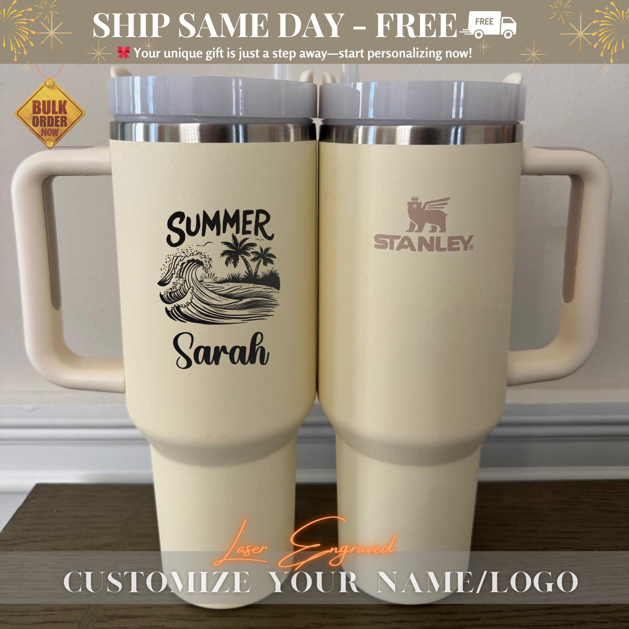 Personalized Beach Tumbler for Girl's Trip, Vacation 40 OZ Stanley Tumblers, Girls Weekend Gift, Laser Engraved Cups, Stainless Steel Mug