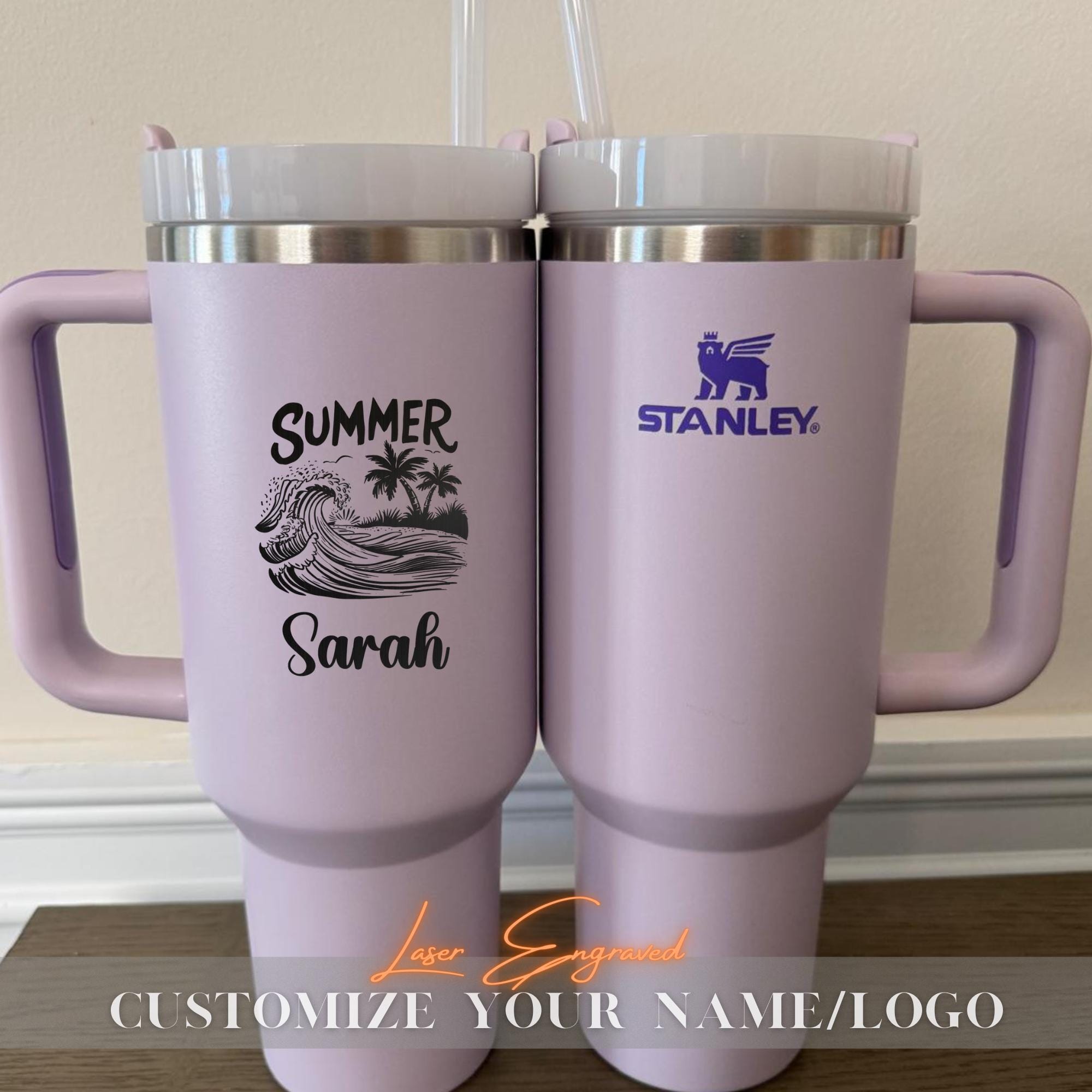 Personalized Beach Tumbler for Girl's Trip, Vacation 40 OZ Stanley Tumblers, Girls Weekend Gift, Laser Engraved Cups, Stainless Steel Mug