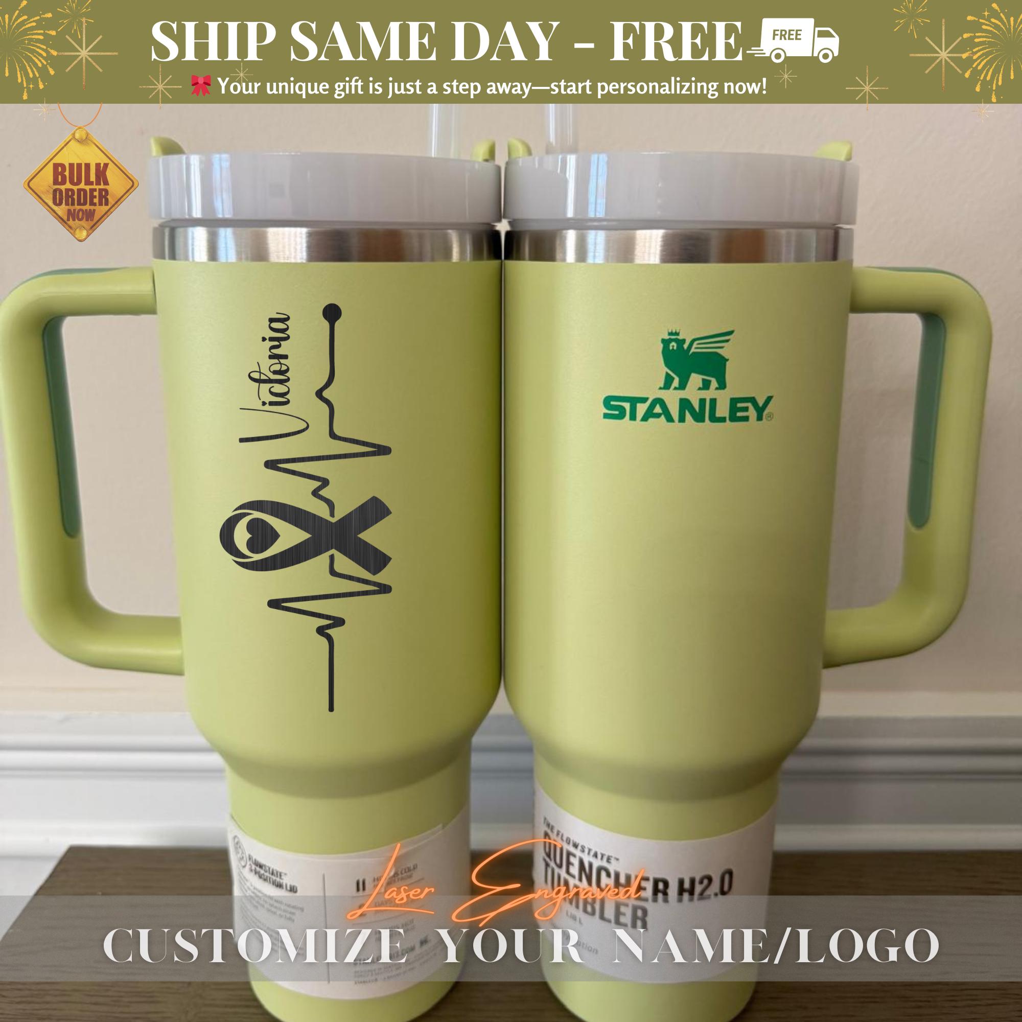 Personalized Stanley Tumbler Cup - Custom Laser Engraved Name - Breast Cancer Awareness Gift - Ribbon Design - Unique & Thoughtful Gift Idea